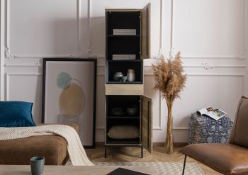 Highboard Akazie 45x45x175 grau-weiß geölt CHICAGO #10