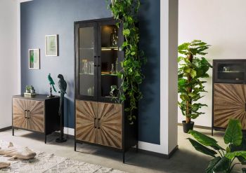 Vitrine Sheesham 90x45x200 schwarz lackiert SUN #102