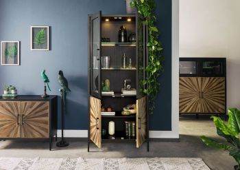Vitrine Sheesham 90x45x200 schwarz lackiert SUN #102