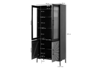 Vitrine Sheesham 90x45x200 schwarz lackiert SUN #102
