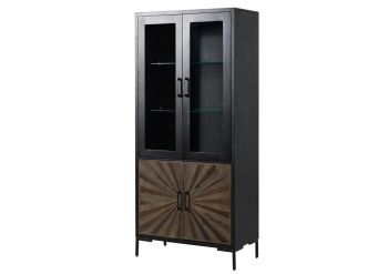 Vitrine Sheesham 90x45x200 schwarz lackiert SUN #102
