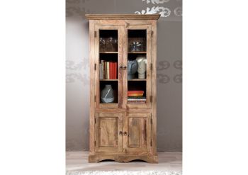 Vitrine Sheesham 90x40x190 grau geölt LEEDS #47