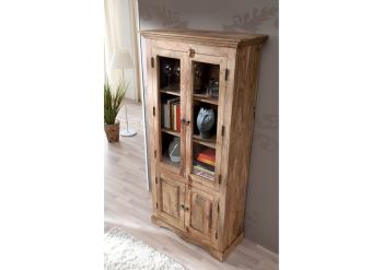 Vitrine Sheesham 90x40x190 grau geölt LEEDS #47
