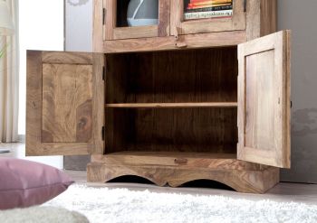 Vitrine Sheesham 90x40x190 grau geölt LEEDS #47