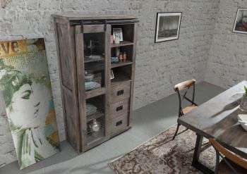 Vitrine Mango 100x45x175 grau lackiert RAILWAY #226