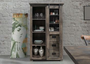 Vitrine Mango 100x45x175 grau lackiert RAILWAY #226