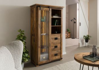 Vitrine Mango / Altholz 100x45x175 natur lackiert RAILWAY LUX #125