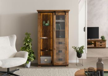 Vitrine Mango / Altholz 100x45x175 natur lackiert RAILWAY LUX #125