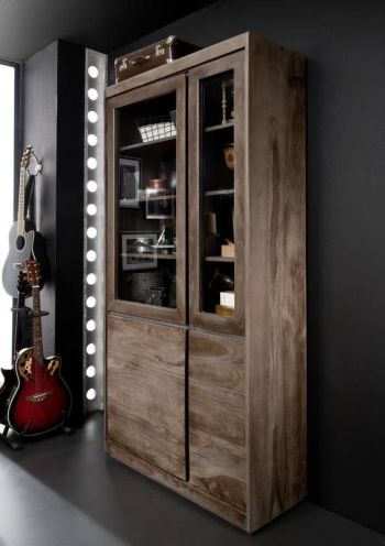 Vitrine Sheesham 102x40x205 smoked oak lackiert SYDNEY #201