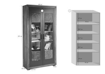 Vitrine Sheesham 103x40x201 gebeizt TURIN #05