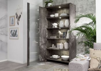 Vitrine Akazie 105x45x204 grau lackiert PURE ACACIA #911