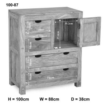 Highboard Sheesham 88x38x100  grau geölt NATURE GREY #87