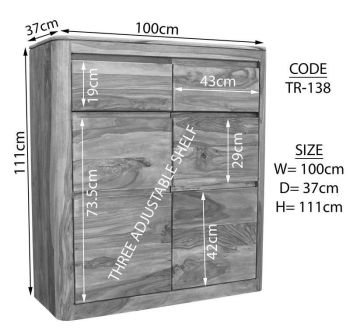 Kommode Sheesham 100x37x111 smoked cherry gebeizt TORONTO #138