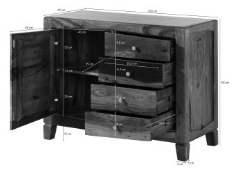 Kommode Sheesham 100x45x80 dunkelbraun lackiert ANCONA #215