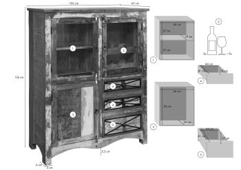 Highboard Altholz 106x45x136 mehrfarbig lackiert NATURE OF SPIRIT #113