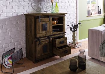 Highboard Mango 90x45x100 braun lackiert RAILWAY #4005