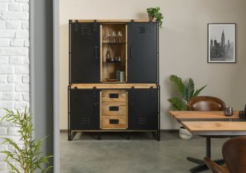 Buffet Mango 150x55x200 natur lackiert / Metall schwarz BLACKBURN #106