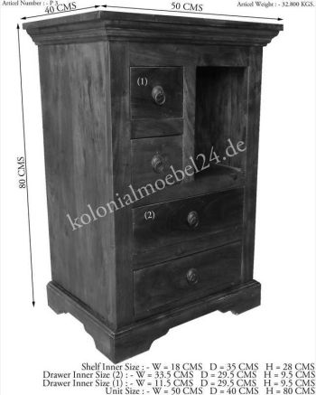Kommode Akazie 55x40x80 honig  lackiert OXFORD #0503