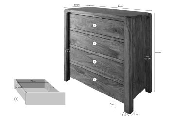Kommode Sheesham 96x50x90 braun geölt BUENO #1004