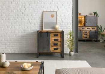 Kommode Mango 90x45x90 natur lackiert / Metall grau BLACKBURN #308