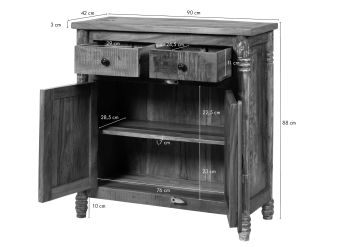 Kommode Altholz 90x42x88 mehrfarbig lackiert FABLE #32