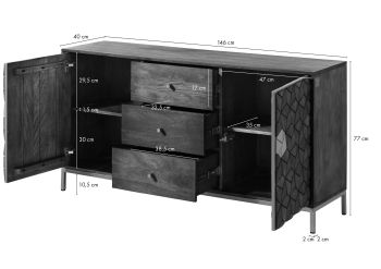 Sideboard Mango 146x40x77 grau geölt DIAMOND #122