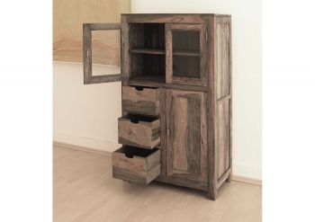 Vitrine Sheesham 90x45x148  grau geölt NATURE GREY #62