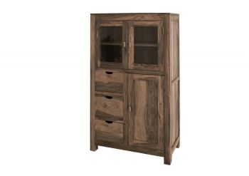 Vitrine Sheesham 90x45x148  grau geölt NATURE GREY #62
