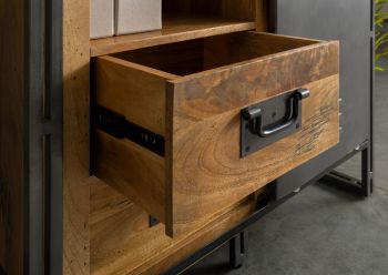 Schrank Mango / Altholz 105x45x195 natur / grau lackiert / Metall grau BLACKBURN LUX #404
