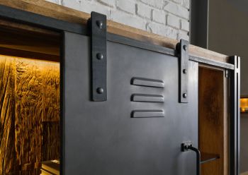 Schrank Mango / Altholz 105x45x195 natur / grau lackiert / Metall grau BLACKBURN LUX #405