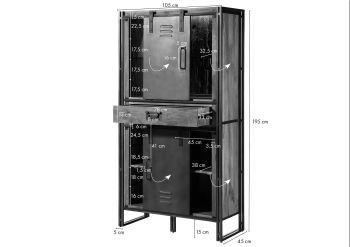 Schrank Mango / Altholz 105x45x195 natur / grau lackiert / Metall grau BLACKBURN LUX #405