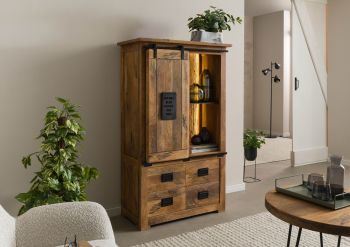 Schrank Mango / Altholz 90x45x150 natur lackiert RAILWAY LUX #115