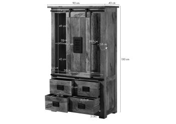 Schrank Mango / Altholz 90x45x150 natur lackiert RAILWAY LUX #115