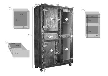Vitrine Altholz 90x38x140 mehrfarbig lackiert FREEZY #34