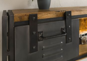 Wandregal Mango / Altholz 130x25x35 natur lackiert / Metall grau BLACKBURN LUX #560
