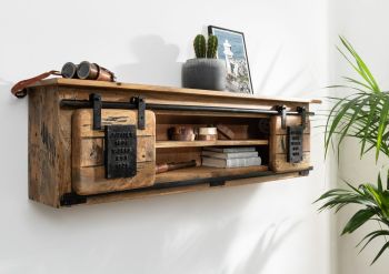 RAILWAY Wandregal 130x25x35 Mango mit 2-türig Zwischenboden - Verschiedene Farben