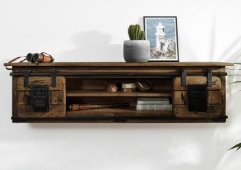 Wandregal Mango 130x25x35 braun lackiert RAILWAY #457