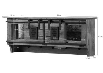 Wandregal Mango / Altholz 115x30x45 natur lackiert RAILWAY LUX #150