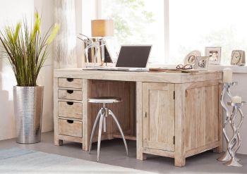 Schreibtisch Akazie 150x75x78 white stone getüncht NATURE WHITE #70