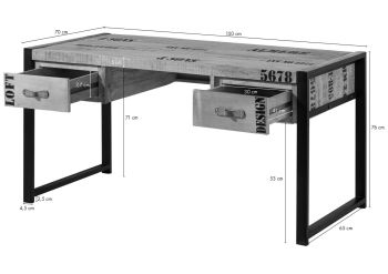 Schreibtisch Mango 150x70x76 natur bedruckt FACTORY #124