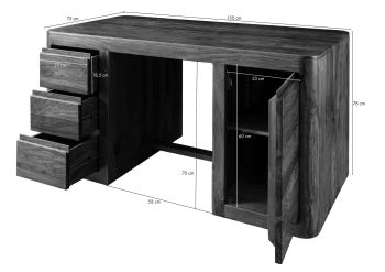 Schreibtisch Sheesham 150x75x78 smoked cherry gebeizt TORONTO #148