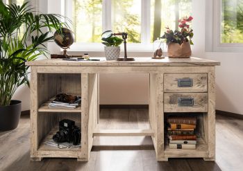 Schreibtisch Mango 140x80x76 whitewash lackiert RAILWAY  #361