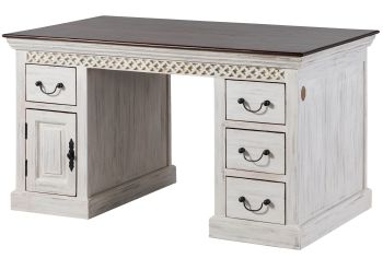 Schreibtisch Mango / Akazie 140x80x76 weiß gewachst CASTLE-ANTIK #106