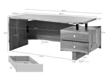 Schreibtisch Akazie 190x70x76 natur lackiert PURE ACACIA #151