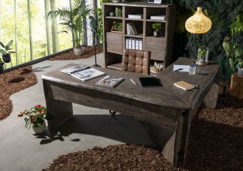 Eckschreibtisch Akazie 185x163x76 grau lackiert PURE ACACIA #949