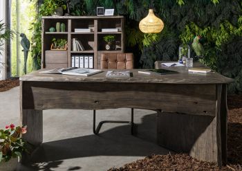 Eckschreibtisch Akazie 185x163x76 grau lackiert PURE ACACIA #949