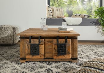 Truhe Mango 90x90x45 natur lackiert RAILWAY #164