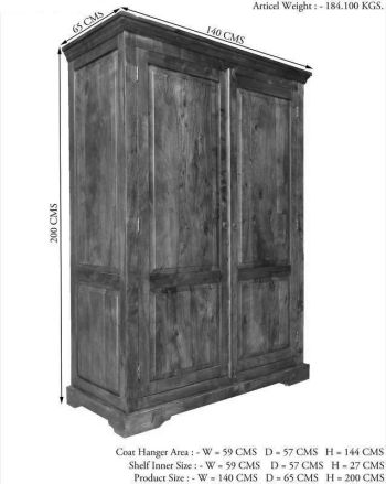 Kleiderschrank Akazie 140x65x200 honig  lackiert OXFORD #0437