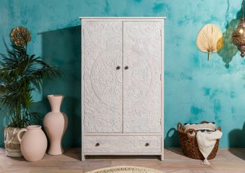 Kleiderschrank Mango 108x64x180 weiß geölt KASHMIR #106