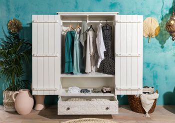 Kleiderschrank Mango 108x64x180 weiß geölt KASHMIR #106